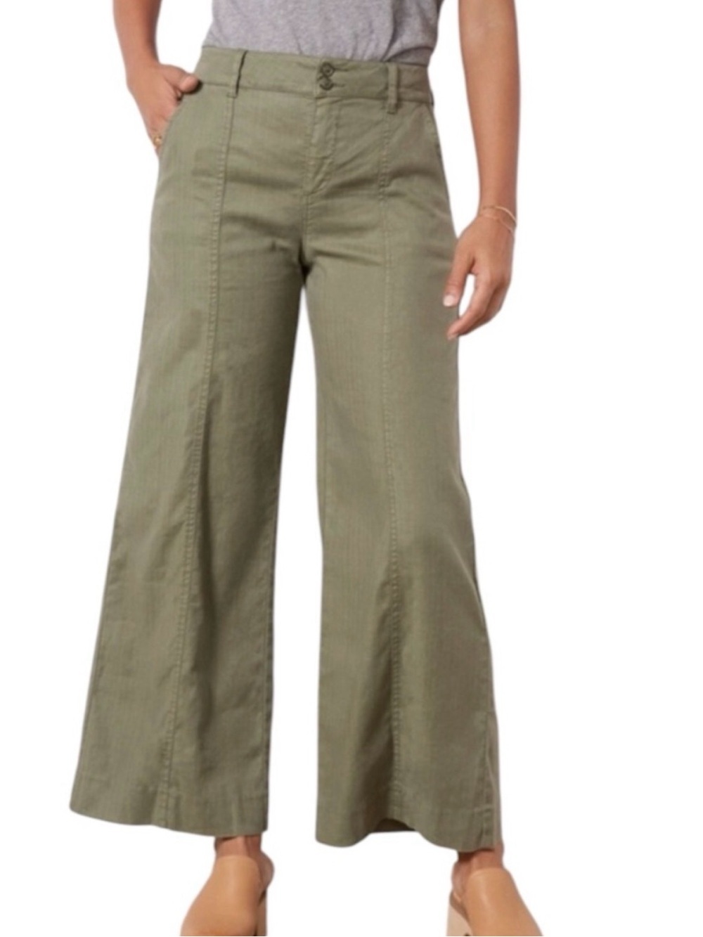 Evereve Melinda wide leg dark green linen blend pant women’s 25